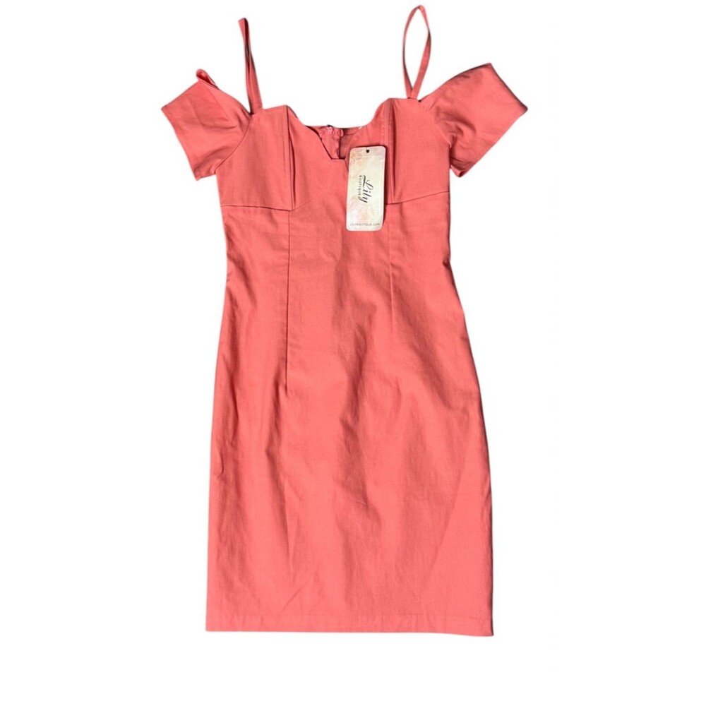 Solemio Mini Sheath Dress‎ Medium NWT Peach Off Shoulder USA Made Coquette Girl